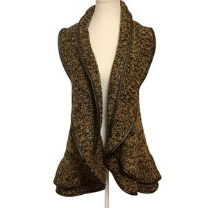 SIONI BROWN/ BLACK CHUNKY- KNIT OPEN WRAP SWEATER VEST/ Size M